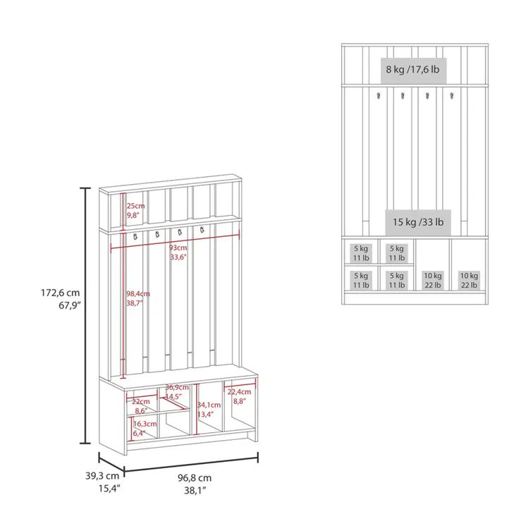 68" Gray Wood Four Hook Coat And Shoe Rack