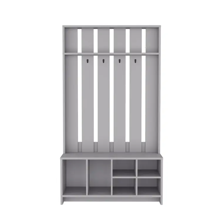68" Gray Wood Four Hook Coat And Shoe Rack