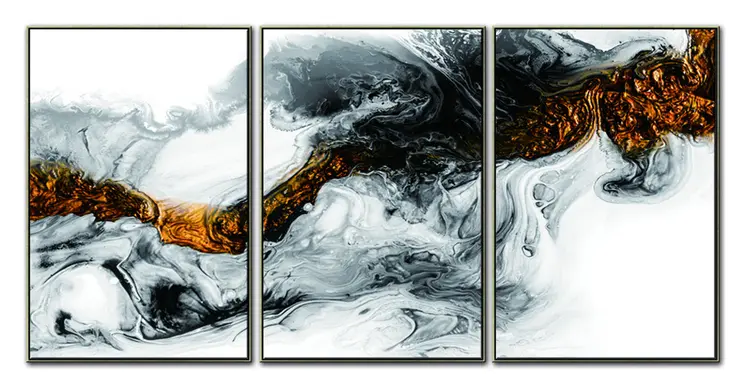 Set Of Three Black White and Gold Modern Abstract Gold Framed Wall Art