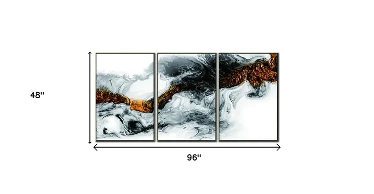 Set Of Three Black White and Gold Modern Abstract Gold Framed Wall Art
