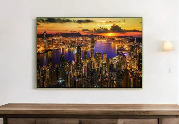 Victoria Harbor At Sunset Black Framed Wall Art