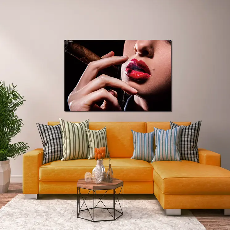 Seductive Woman With Cigar Unframed Acrylic Wall Art