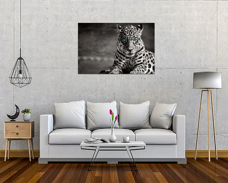 Black And White Blue Eyed Spotted Leopard Unframed Wall Art
