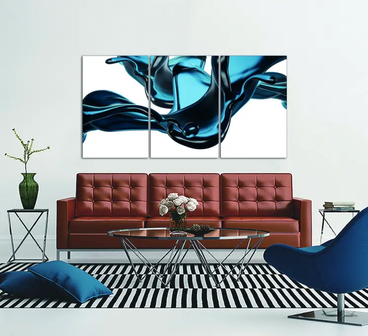 Set Of Three Abstract Blue Water Unframed Acrylic Wall Art