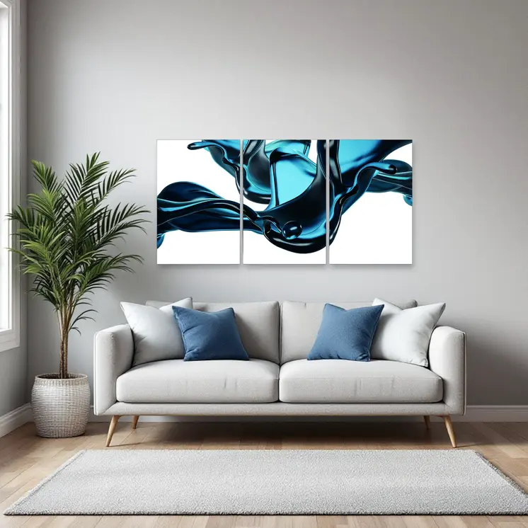 Set Of Three Abstract Blue Water Unframed Acrylic Wall Art