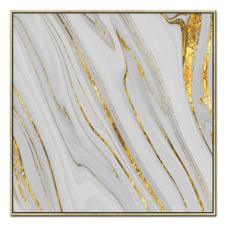 Gold And White Faux Marble Gold Square Framed Wall Art