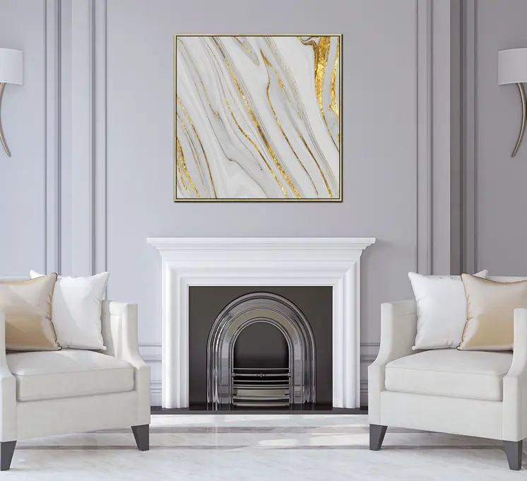 Gold And White Faux Marble Gold Square Framed Wall Art