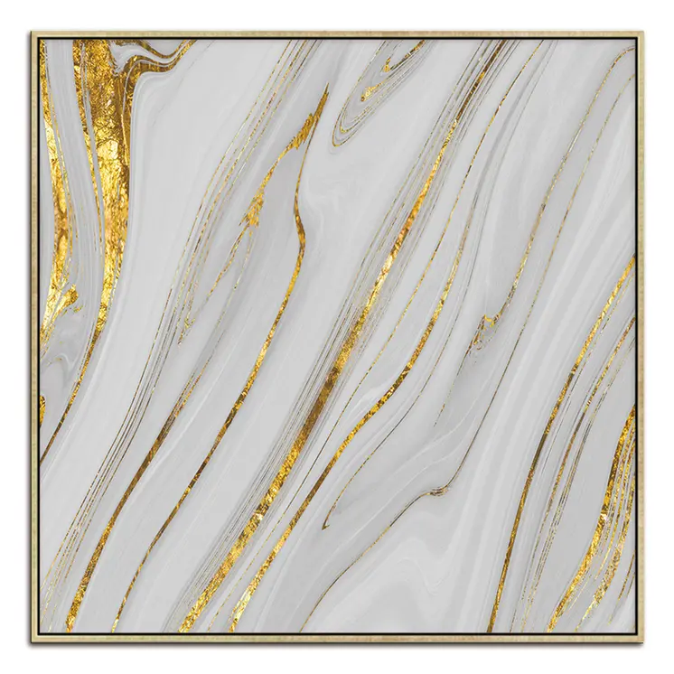 Gold And White Faux Marble Gold Square Framed Wall Art