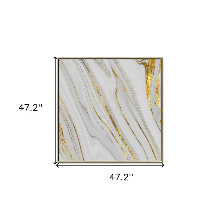 Gold And White Faux Marble Gold Square Framed Wall Art