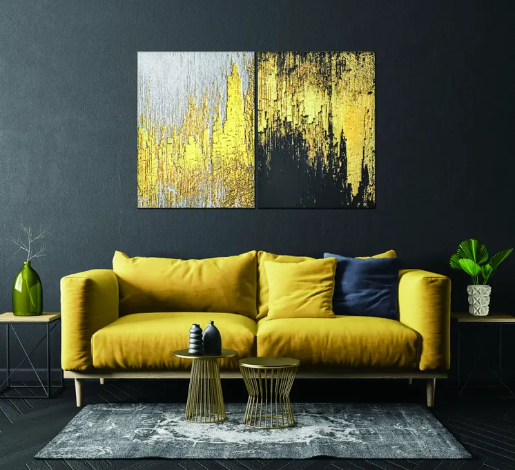 Set Of Two Black And Gold Modern Abstract Unframed Acrylic Wall Art