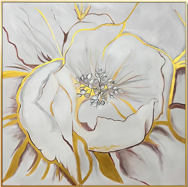 Gilded Petal Perspective Gold Framed Oil Painting Wall Art
