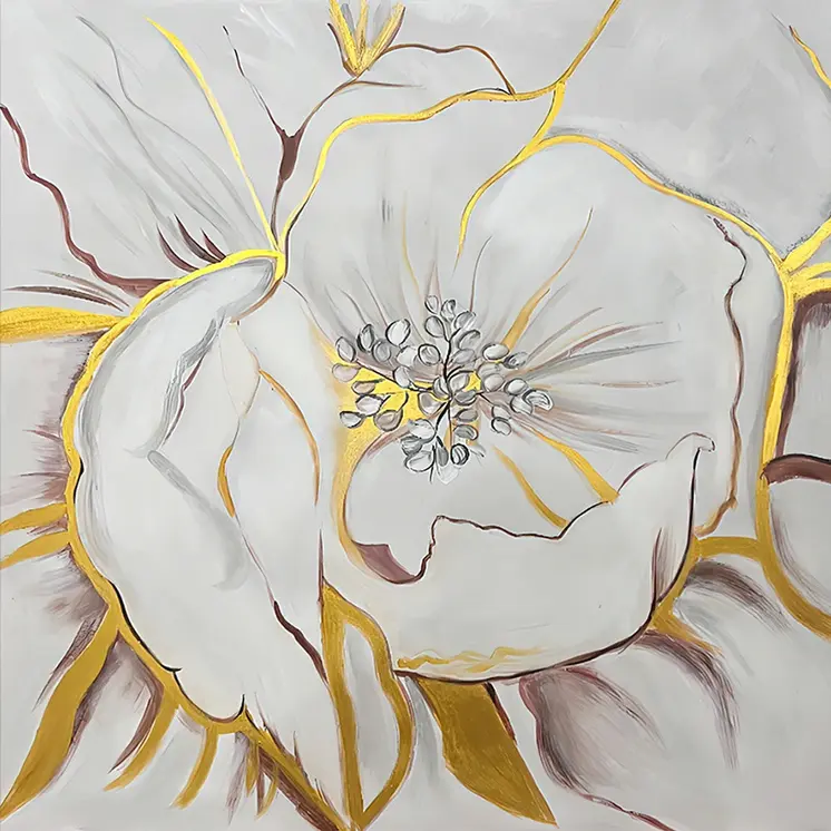 Gilded Petal Perspective Gold Framed Oil Painting Wall Art