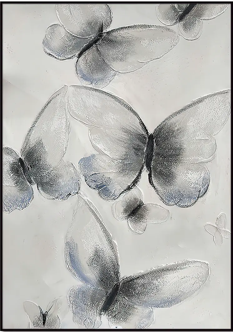Ethereal Butterfly Cascades Black Framed Oil Painting Wall Art
