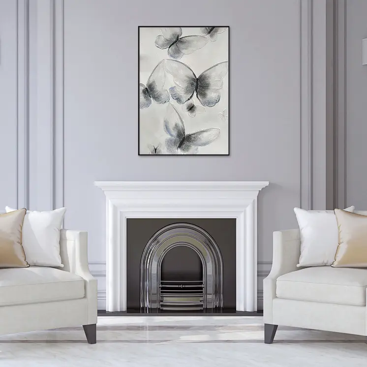Ethereal Butterfly Cascades Black Framed Oil Painting Wall Art