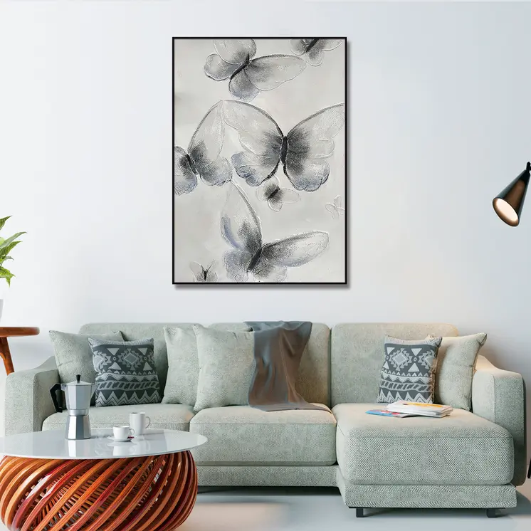 Ethereal Butterfly Cascades Black Framed Oil Painting Wall Art