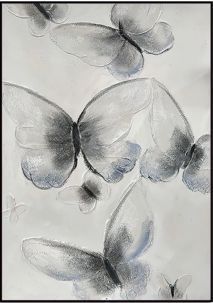 Ethereal Butterfly Cascades Black Framed Oil Painting Wall Art