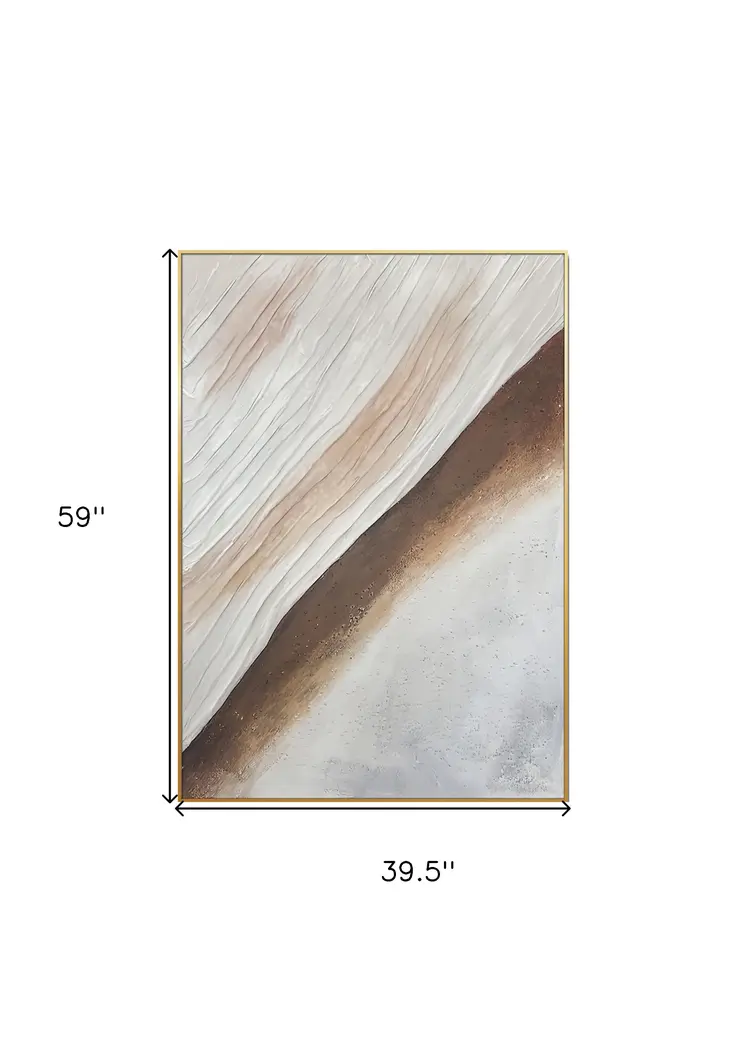 Beige White And Brown Modern Abstract Gold Framed Oil Painting Wall Art