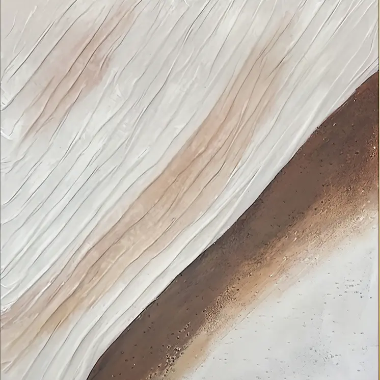 Beige White And Brown Modern Abstract Gold Framed Oil Painting Wall Art