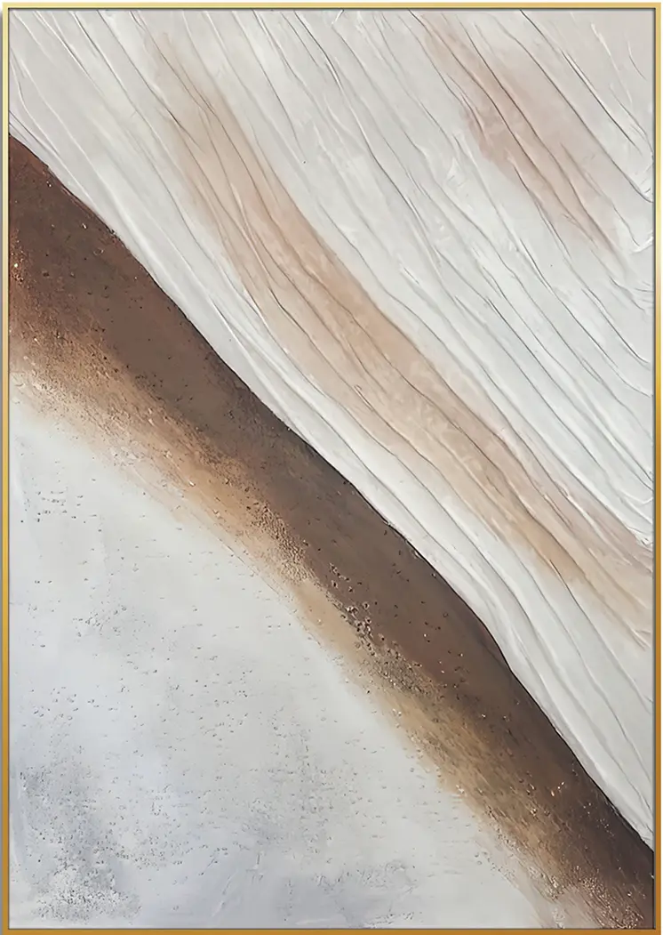 Beige White And Brown Modern Abstract Gold Framed Oil Painting Wall Art