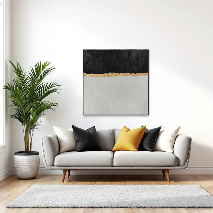 Black White And Gold Modern Abstract Black Framed Oil Painting Wall Art