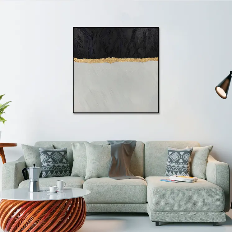 Black White And Gold Modern Abstract Black Framed Oil Painting Wall Art