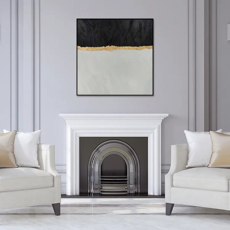 Black White And Gold Modern Abstract Black Framed Oil Painting Wall Art