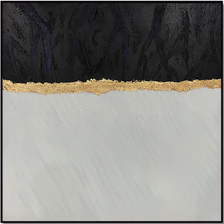 Black White And Gold Modern Abstract Black Framed Oil Painting Wall Art