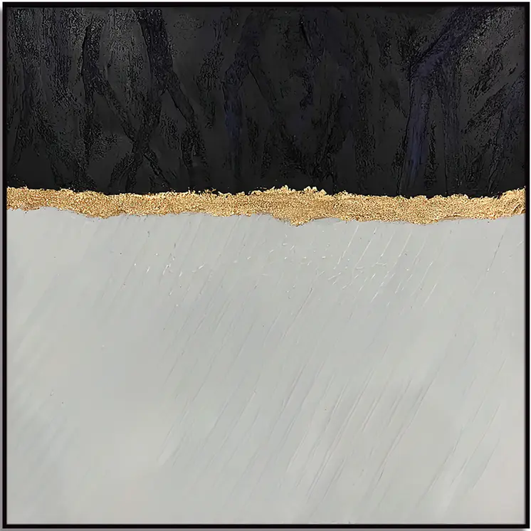 Black White And Gold Modern Abstract Black Framed Oil Painting Wall Art