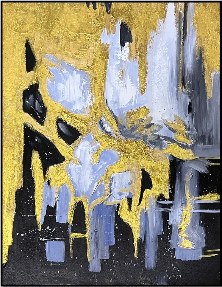 Black And Gold Gilded Abstract Black Framed Oil Painting Wall Art