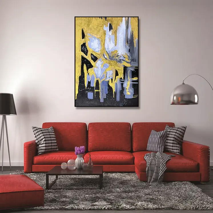 Black And Gold Gilded Abstract Black Framed Oil Painting Wall Art