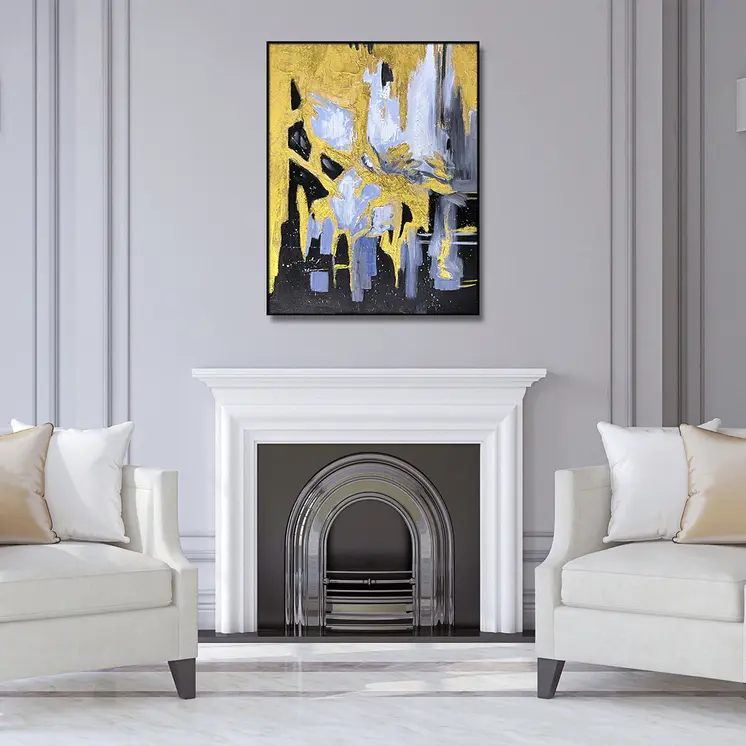 Black And Gold Gilded Abstract Black Framed Oil Painting Wall Art