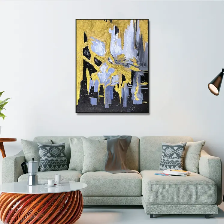 Black And Gold Gilded Abstract Black Framed Oil Painting Wall Art