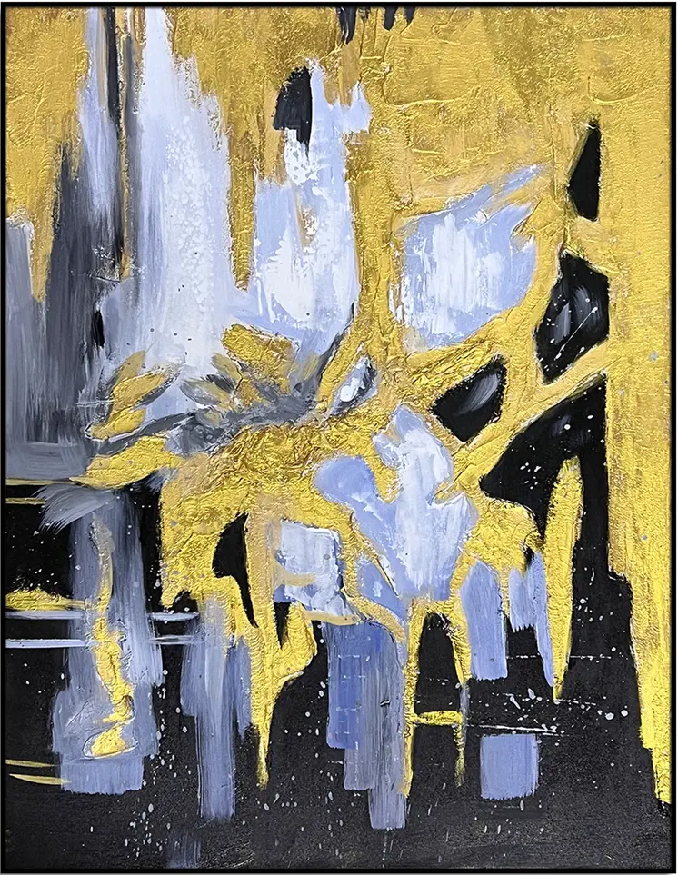 Black And Gold Gilded Abstract Black Framed Oil Painting Wall Art
