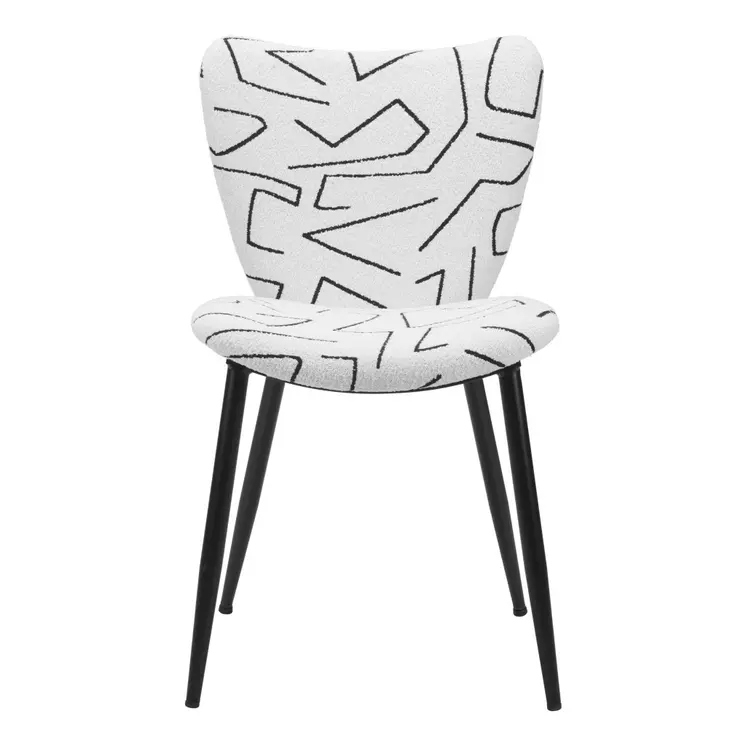 Set of Two White and Black Upholstered Faux Shearling Dining Side Chairs