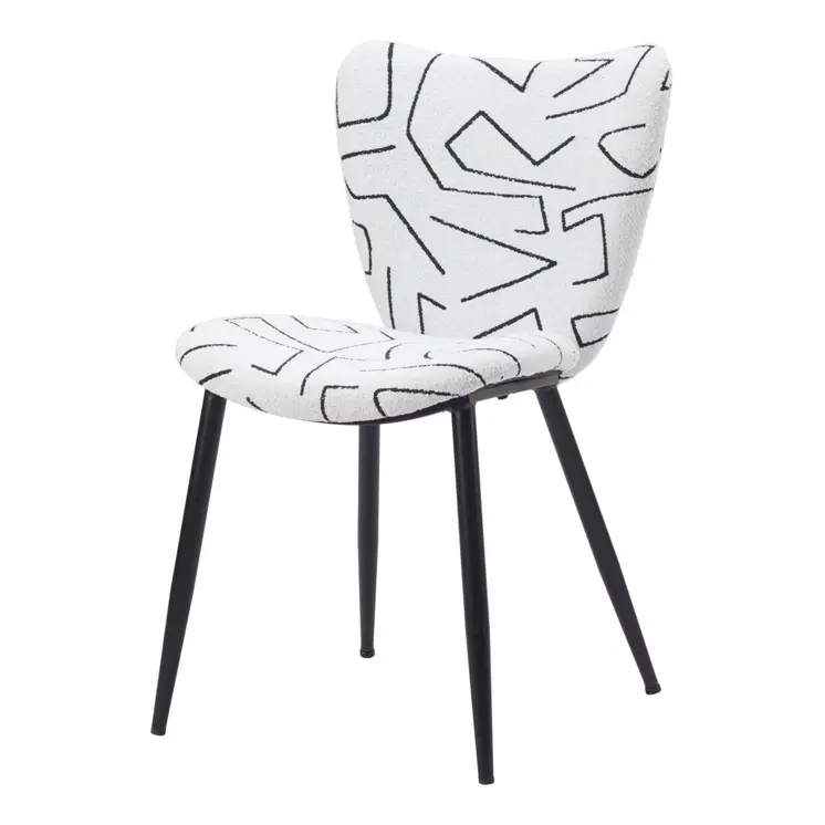 Set of Two White and Black Upholstered Faux Shearling Dining Side Chairs