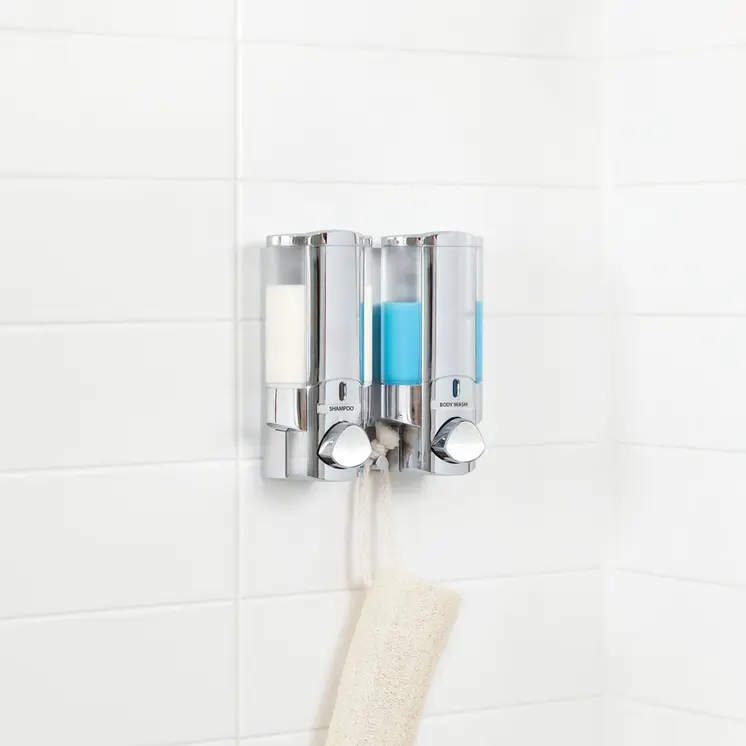 Silver Heavy Duty Plastic Two Chamber Wall Mount Soap Dispenser