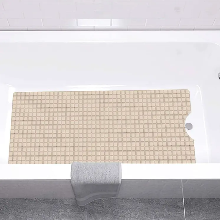 40" Beige Geometric Tiles Non Slip Bathtub Mat