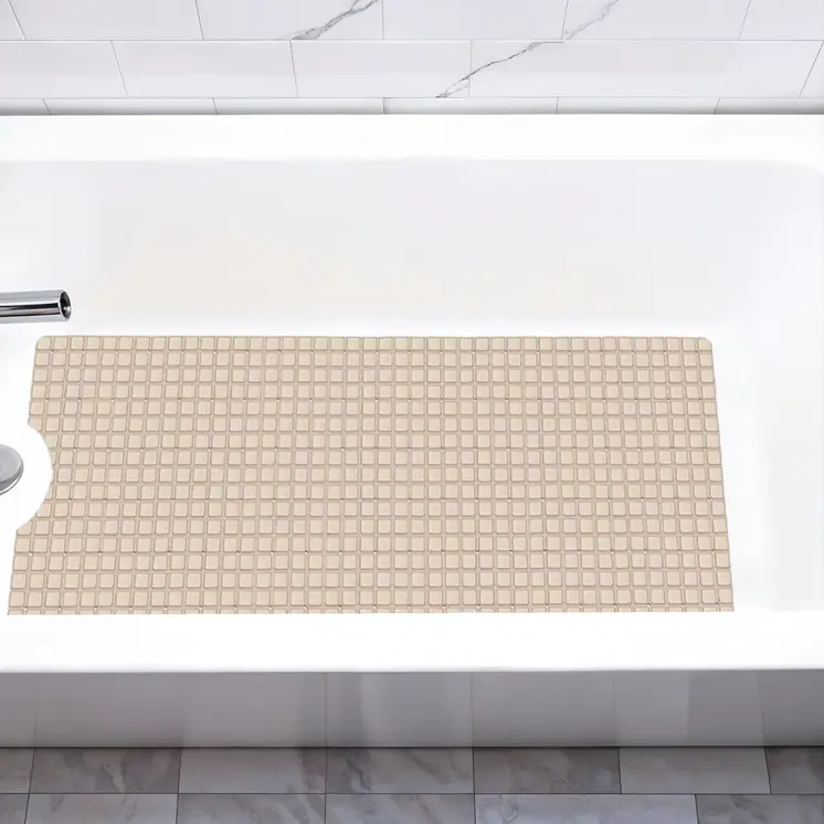 40" Beige Geometric Tiles Non Slip Bathtub Mat
