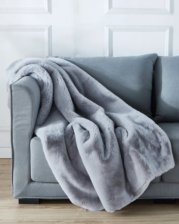 50" X 60" Gray Faux Fur Plush Throw Blanket