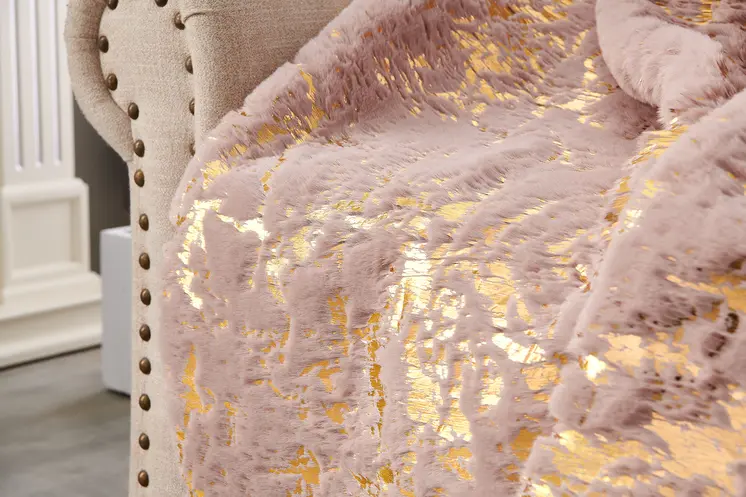 50" X 60" Pink And Gold Abstract Faux Fur Plush Throw Blanket