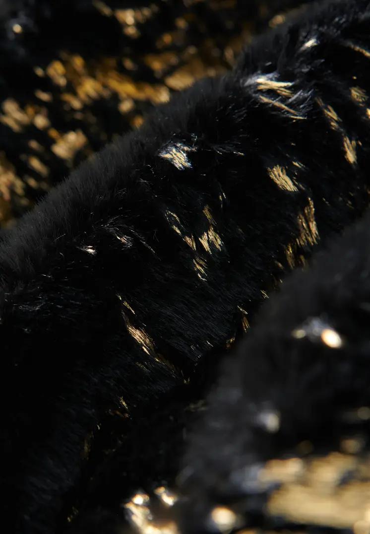 50" X 60" Black And Gold Abstract Faux Fur Plush Throw Blanket