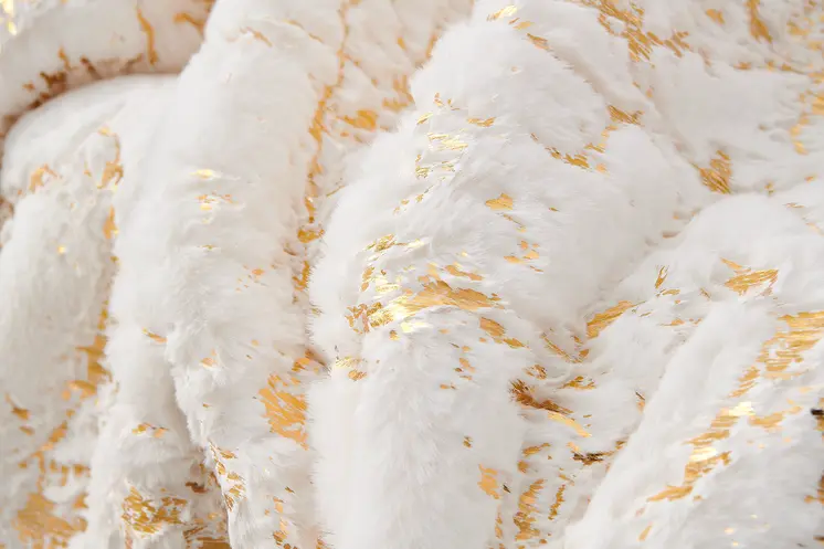 60" X 80" White And Gold Abstract Faux Fur Plush Throw Blanket