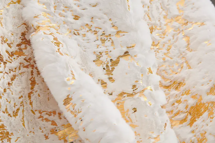 60" X 80" White And Gold Abstract Faux Fur Plush Throw Blanket