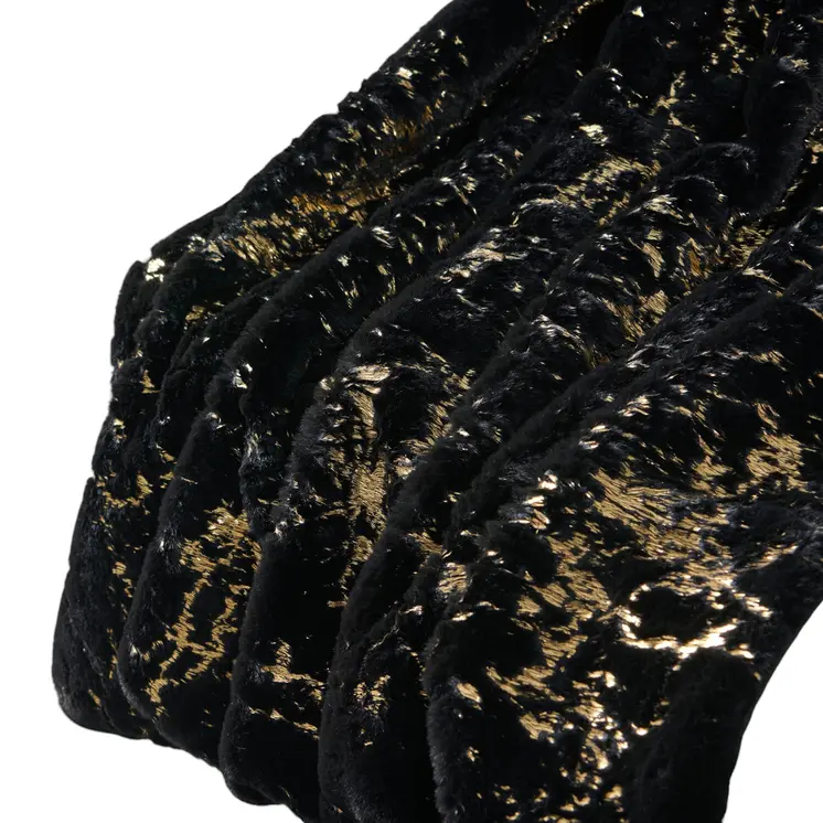 60" X 80" Black And Gold Abstract Faux Fur Plush Throw Blanket