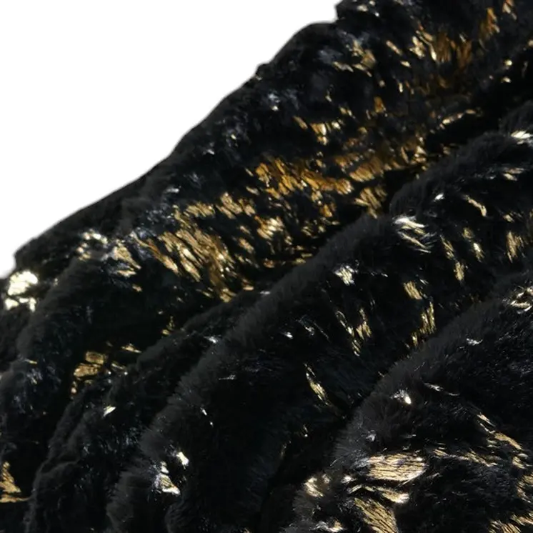 60" X 80" Black And Gold Abstract Faux Fur Plush Throw Blanket