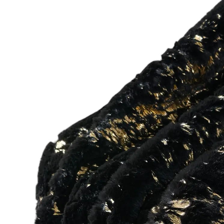 60" X 80" Black And Gold Abstract Faux Fur Plush Throw Blanket