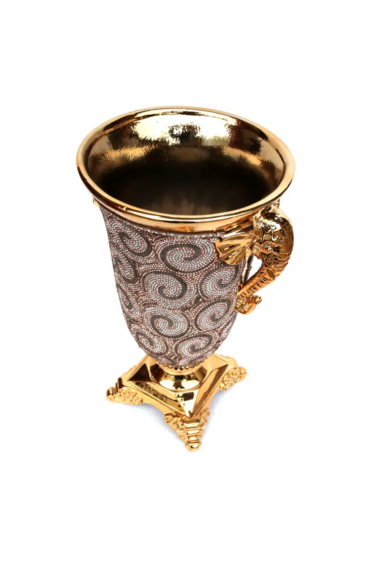 15" Gold Geometric Amphora Ceramic Table Vase With Faux Crystal Embellishments
