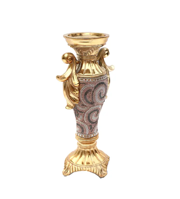 10" Gold Geometric Amphora Ceramic Table Vase With Faux Crystal Embellishments