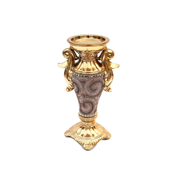 10" Gold Geometric Amphora Ceramic Table Vase With Faux Crystal Embellishments
