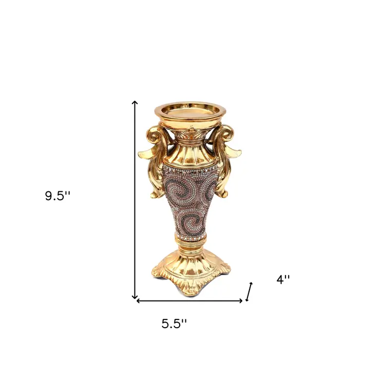10" Gold Geometric Amphora Ceramic Table Vase With Faux Crystal Embellishments